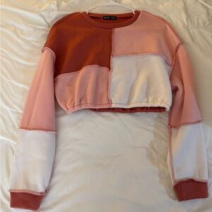 SHEIN Patchwork Cropped Sweatshirt - Red, Pink, White
